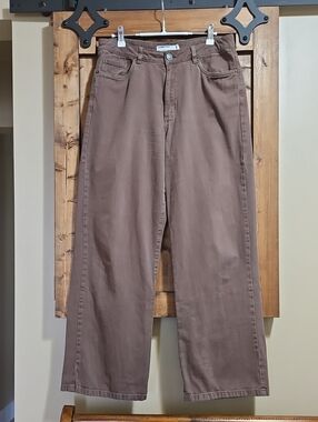 Garage Denim Street Wide Leg High Rise Jeans 9 in Brown